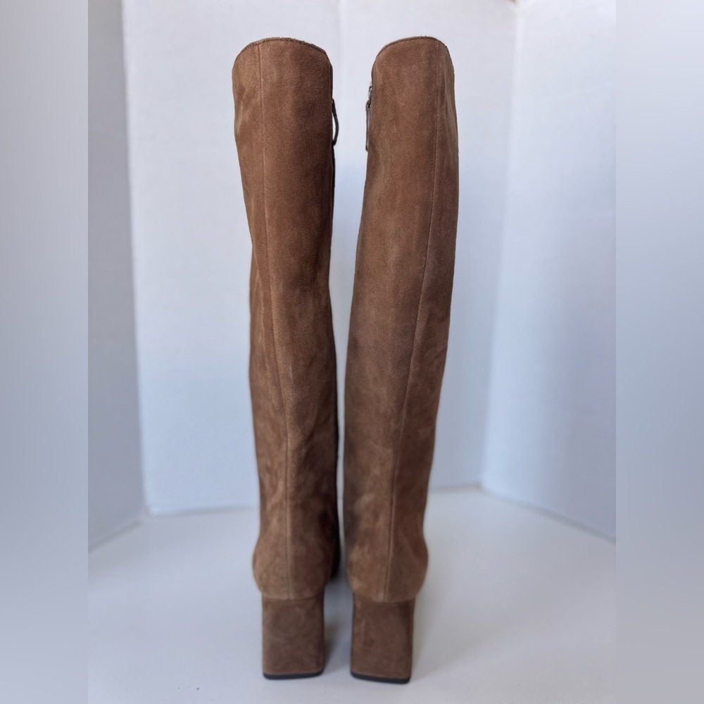 Cole Haan Grand Georgette Tan Leather Suede Tall Block Heel Boots Shoes Size 8 - Picture 7 of 16
